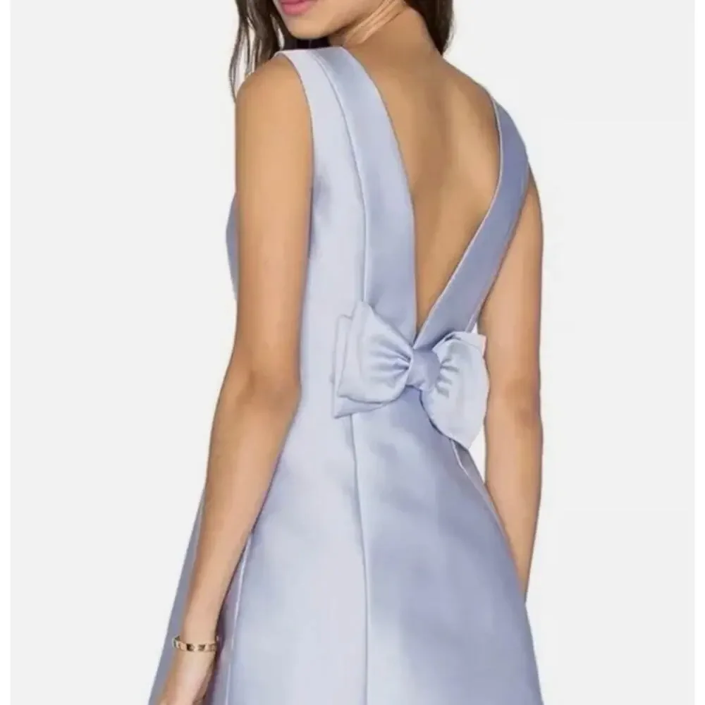 Kate Spade Open Back Bow Mini Dress In Morning Dawn (blue), Size 8